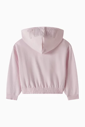 Textured Logo Relaxed Zip Hoodie in Cotton-blend