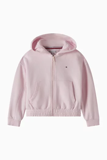 Textured Logo Relaxed Zip Hoodie in Cotton-blend