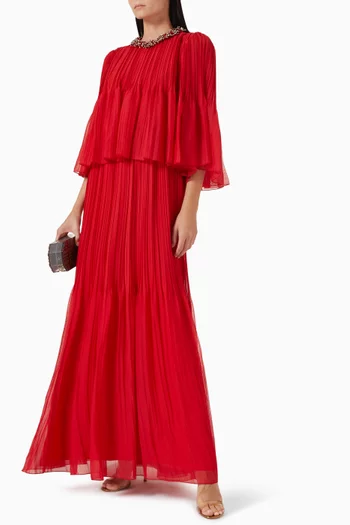 Pleated Cape Maxi Dress