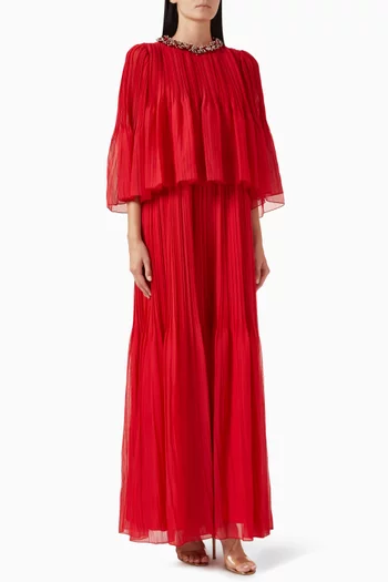 Pleated Cape Maxi Dress