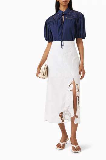Floral Tie-up Top in Cotton Poplin