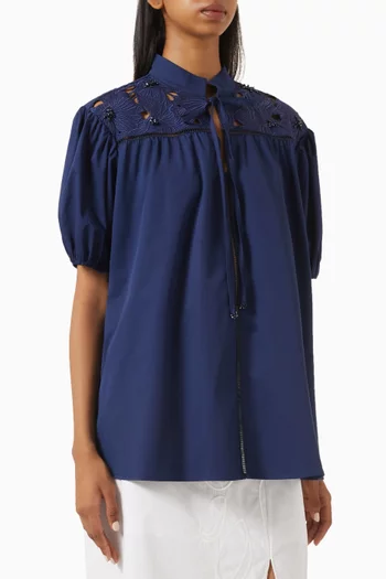 Floral Tie-up Top in Cotton Poplin