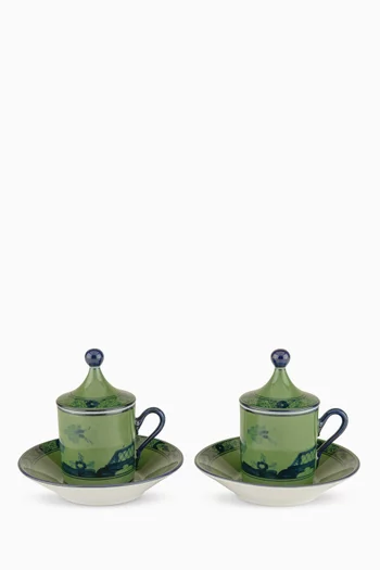 Oriente Italiano Coffee Cup & Saucer in Porcelain, Set of 2