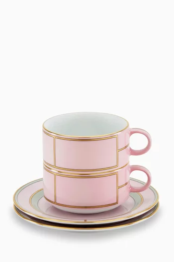 Colonna Tea Cup & Saucer in Porcelain, Set of 2
