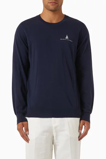 Logo Embroidered Sweater in Cotton Knit