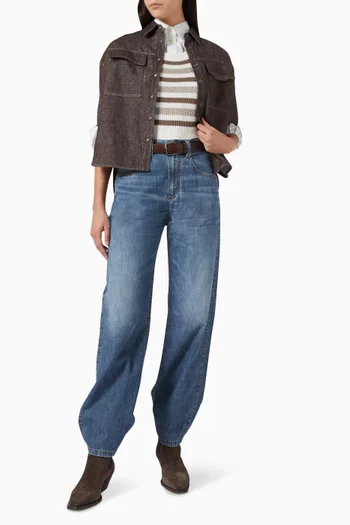 بلوزة قصيرة بنقشة مخططة نسيج