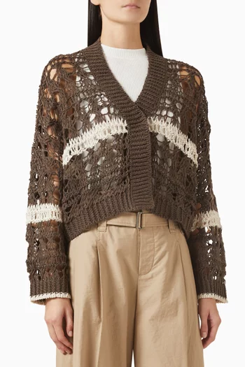 Striped Crochet Cardigan in Jute Blend