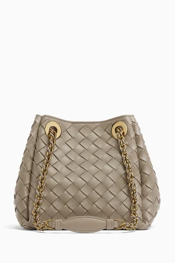 Small Parachute Chain Shoulder Bag in Intrecciato Leather