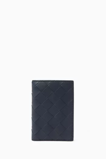 Flap Card Case in Intrecciato Leather