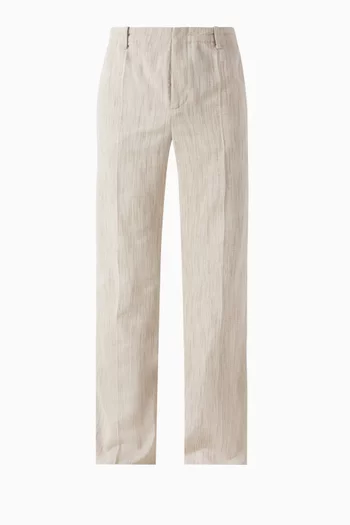 بنطال بقصة ساق مستقيمة بطية بالكي فيسكوز وحرير