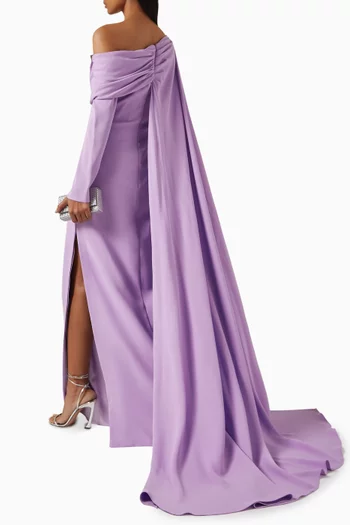 Off-shoulder Cape Gown in Crepe