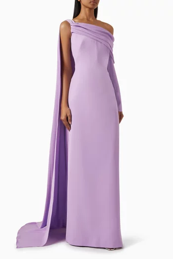 Off-shoulder Cape Gown in Crepe
