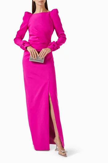 Ruched Sleeve Gown in Crepe
