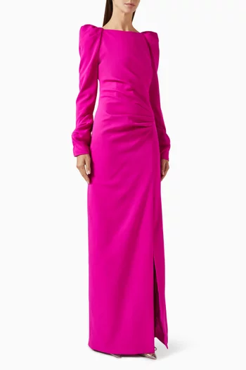 Ruched Sleeve Gown in Crepe