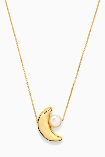 Pearl & Moon Necklace in Gold-plated Brass
