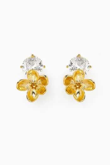 Flower Crystal Earrings in Gold-plated Brass