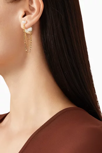 Draped Chain Pearl Earrings in Gold-plated Brass