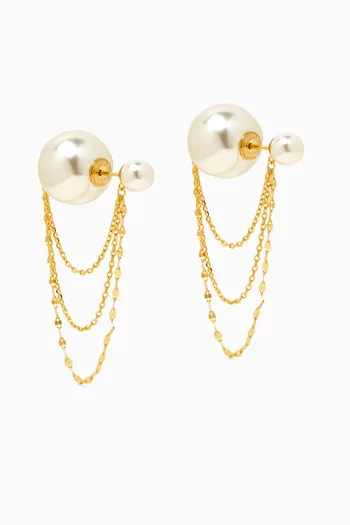 Draped Chain Pearl Earrings in Gold-plated Brass