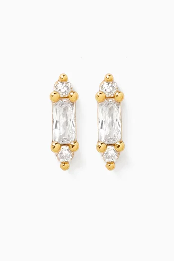 Tiny Stick Baguette Earrings in Gold-plated Brass