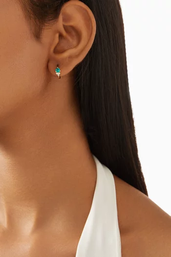 Emerald CZ Huggie Earrings in Gold-plated Brass