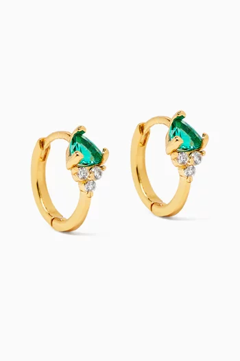 Emerald CZ Huggie Earrings in Gold-plated Brass