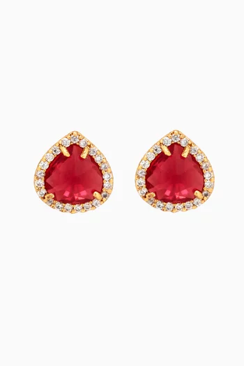 Ruby Halo Stud Earrings in Gold-plated Brass