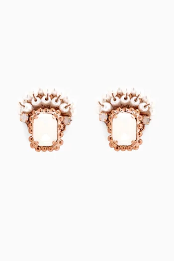 Milky Crystal & Pearl Faceted Earrings in Brass