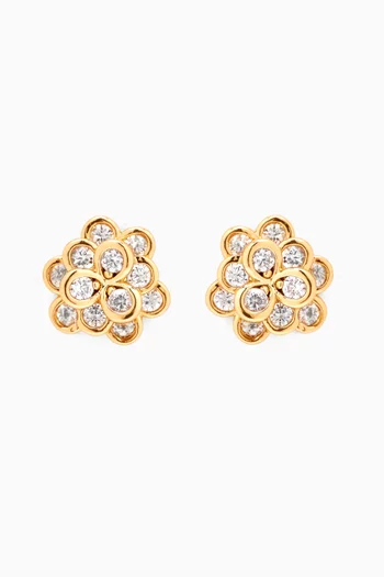 3D CZ Flower Studs in Gold-plated Brass