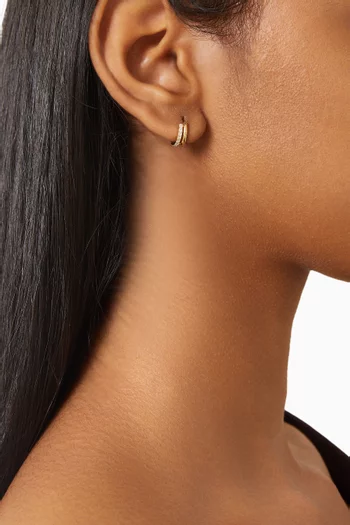 CZ Double Huggie Earrings in Gold-plated Brass