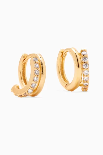 CZ Double Huggie Earrings in Gold-plated Brass
