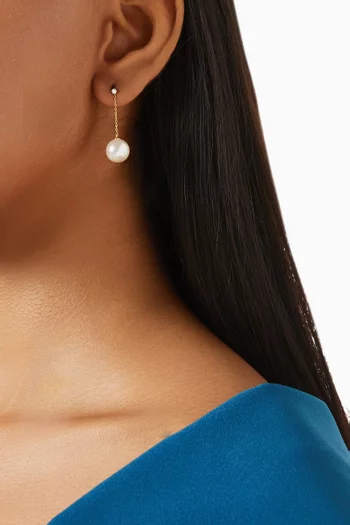 Linear Pearl & CZ Earrings in Gold-plated Brass