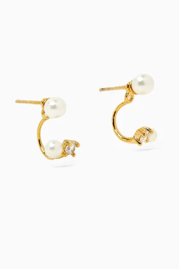 Pearl CZ Ear Jacket Earrings in Gold-plated Brass
