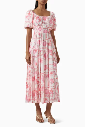 Bria Puff-sleeve Midi Dress in Viscose