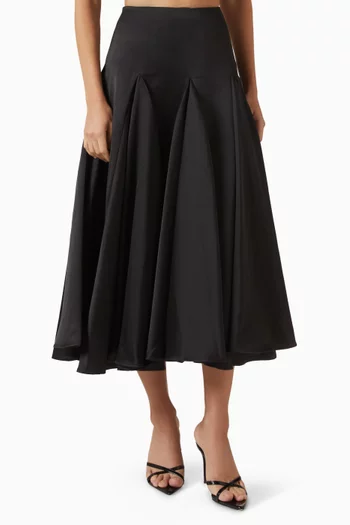 Flared Godet Midi Skirt