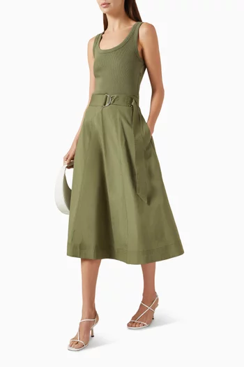 Ennis Belted Midi Dress in Cotton-blend