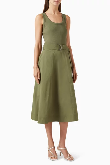 Ennis Belted Midi Dress in Cotton-blend