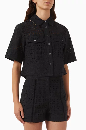 Spruce Eyelet Cropped Shirt in Cotton