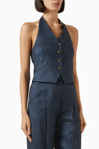 Arabella Pinstripe Vest in Linen-blend