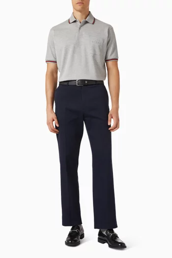 تي شيرت بولو مطرز بشعار الماركة قطن منسوج مطاطي