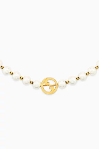 Interlocking Pearl Necklace in Gold-tone Brass