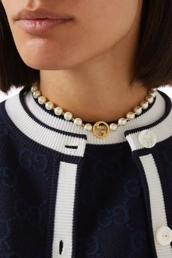 Interlocking Pearl Necklace in Gold-tone Brass