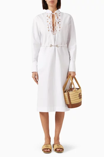 Embroidered Shirtdress in Cotton Poplin