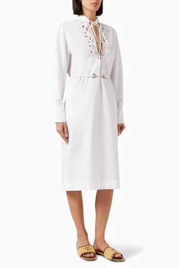 Embroidered Shirtdress in Cotton Poplin