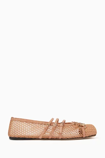 Horsebit Mary Jane Ballerina Flats in Mesh & Leather