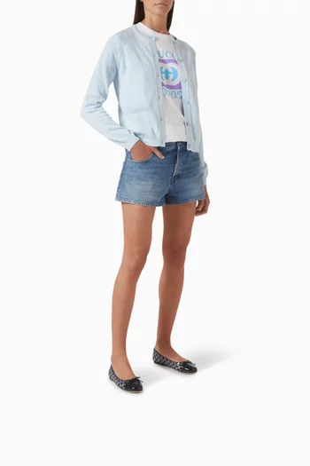 GG Crystal Ballet Flats in Denim