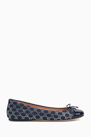 GG Crystal Ballet Flats in Denim