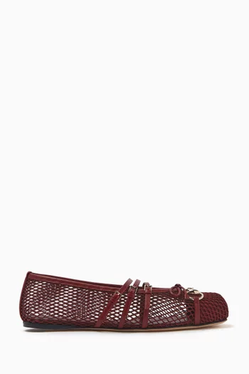 Horsebit Ballerina Flats in Mesh & Nappa Leather
