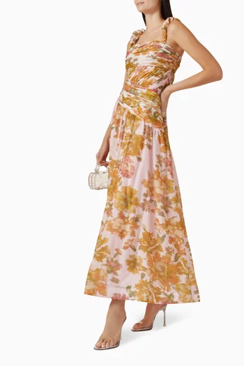 Ruched Strap Gown in Silk Cotton Organza