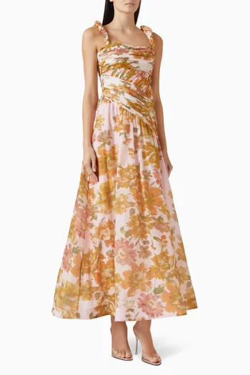 Ruched Strap Gown in Silk Cotton Organza