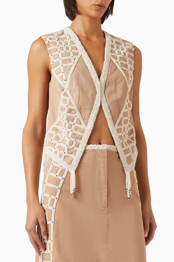 Bead-embellished Vest in Twill